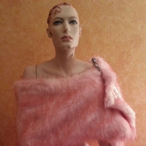 Pink Faux Fox Fur Satin Wrap